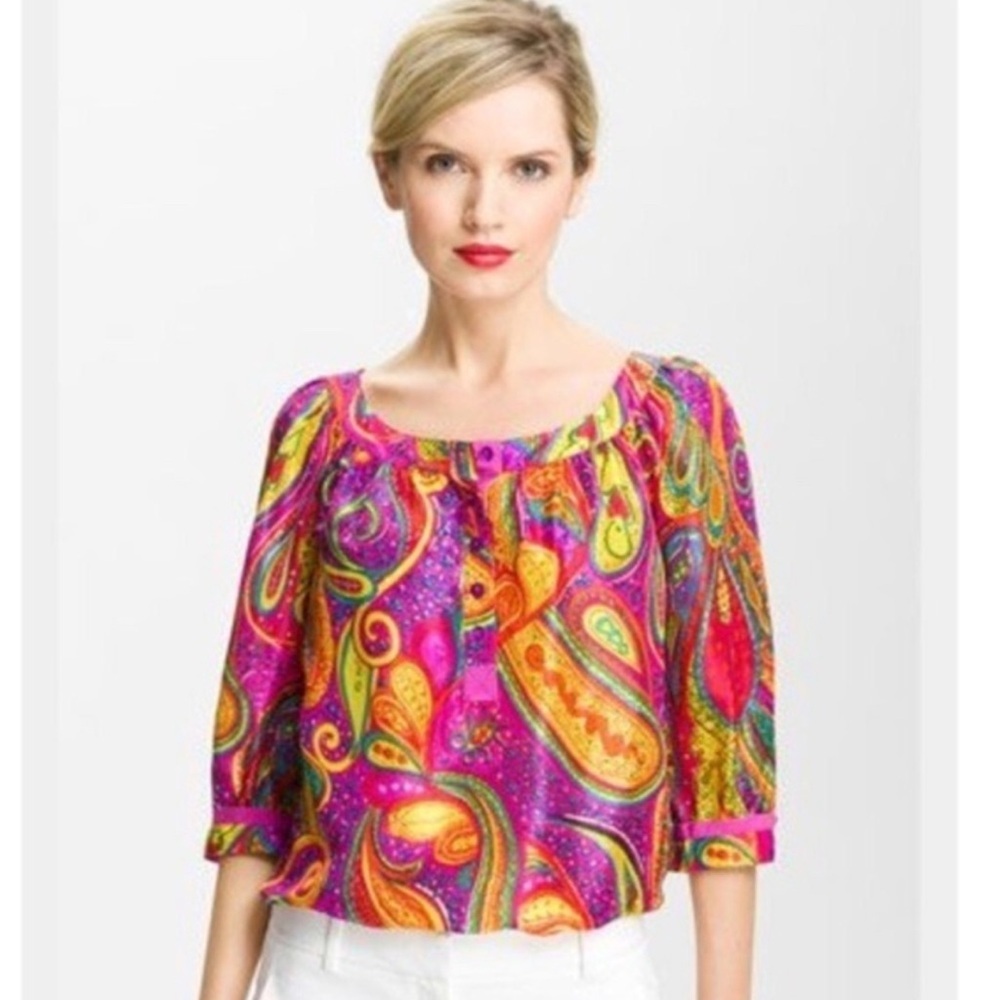 Trina Turk silk printed paisley blouse S - Picture 3 of 11